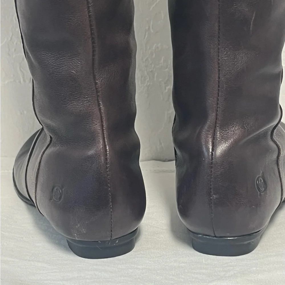 Born Dark Brown Leather Knee Buckle Zip Boots SZ 7
